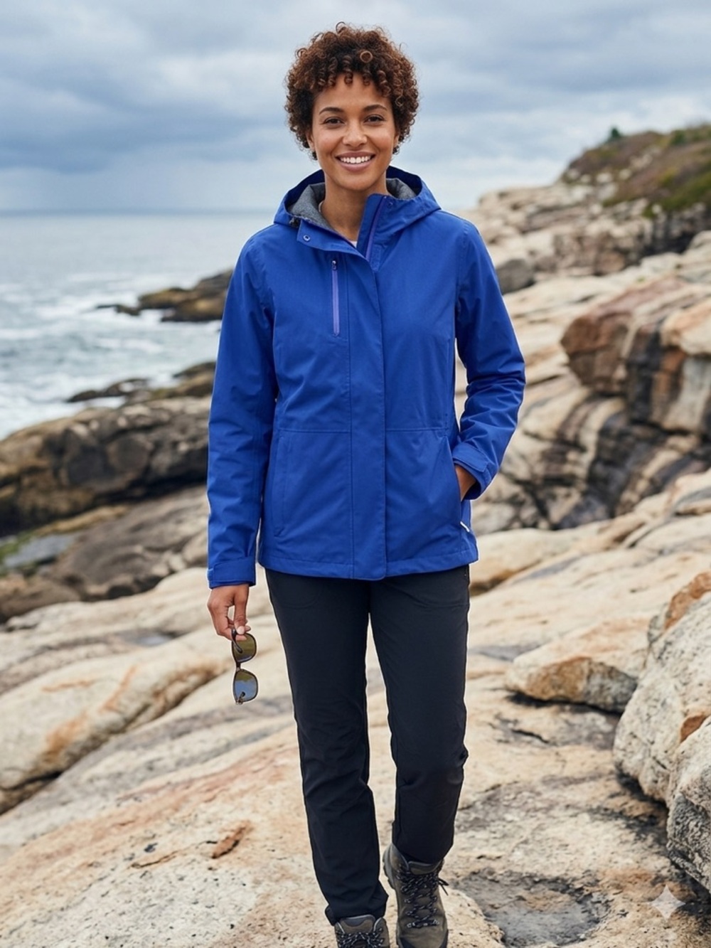 Lands' End Waterproof Hooded Packable Rain Jacket in Royal Blue Large NWOT